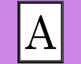 Typography DIGITAL PRINT Monogram Initial Wall Art Century Letter A 5x7