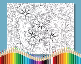 Coloring Pages for Adults Flower Zentangle Instant Download