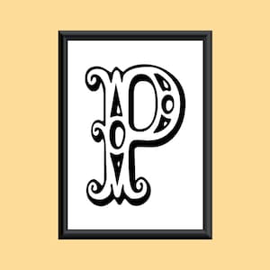 Typography Digital Print Monogram Initial Wall Art Tropicana Letter P
