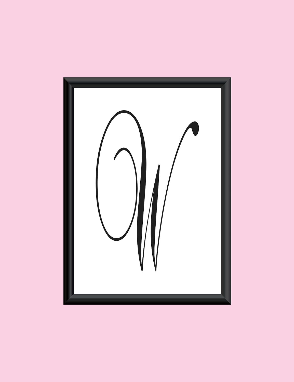 Typography Digital Print Monogram Initial Wall Art Brockscript Letter W ...