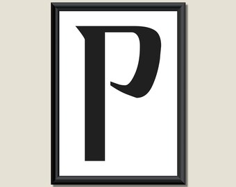 Typography Digital Print Monogram Initial Wall Art Ariosto Letter P