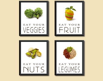 Healthy Diet Eat Your Good Foods Kitchen Art Decor DIGITAL PRINTS Set of Four 8 x 10s