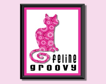 Kitty Cat Pink Tie Dye Feline Groovy Digital Print--perfect for cat lovers-8x10