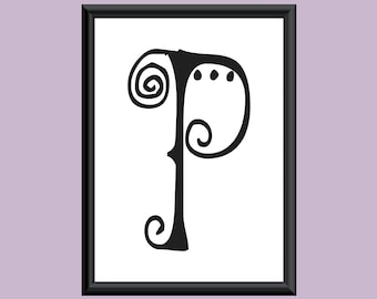 Impresión digital tipográfica Monograma Inicial Arte de pared SpaGirl Letra P