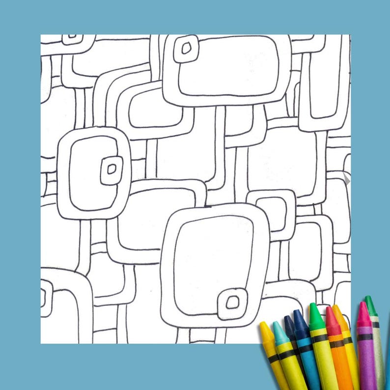 Geometric Rectangles Coloring Page: Retro Art, Stress Relief (instant ...