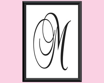 Typography Digital Print Monogram Initial Wall Art BrockScript Letter M