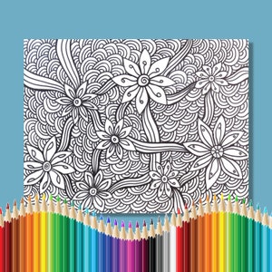 Coloring Pages for Adults Flower and Ribbons Zentangle Instant Download image 1