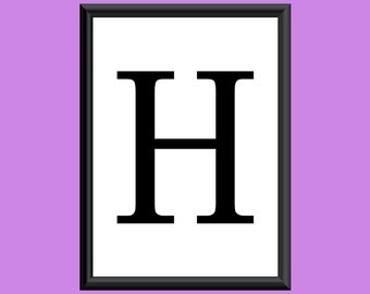 Impresión digital tipográfica Monograma Inicial Arte de pared Letra del siglo H