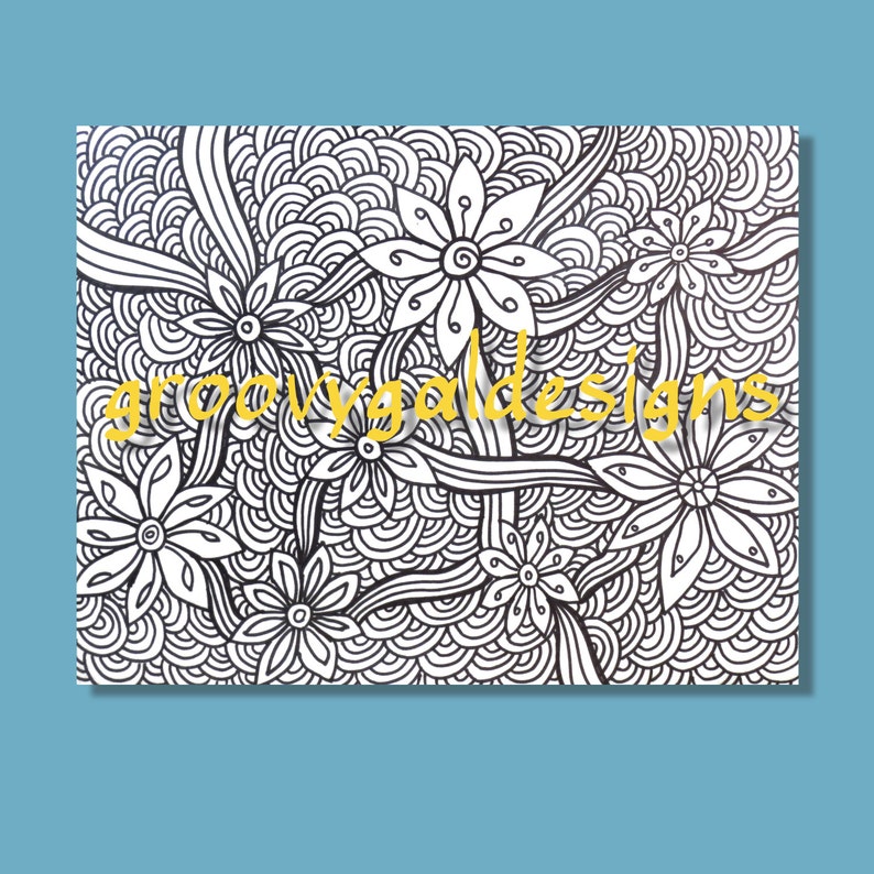 Coloring Pages for Adults Flower and Ribbons Zentangle Instant Download image 2