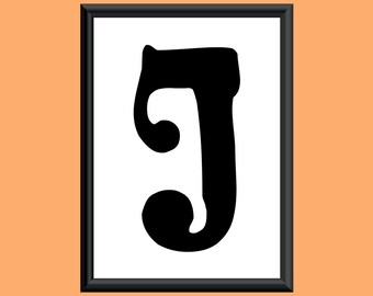 Typography Digital Print Monogram Initial Wall Art Sixties Letter J