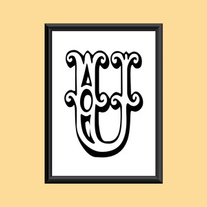 Typography Digital Print Monogram Initial Wall Art Tropicana Letter U
