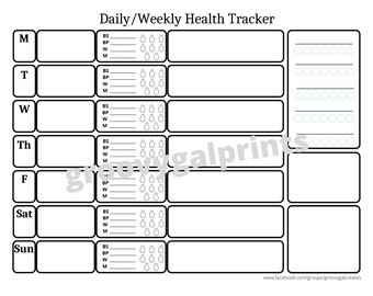 ALL NEW Daily Weekly Health Tracker - Printable Instant Download - Track blood sugar blood pressure weight meds water goals and habits etc