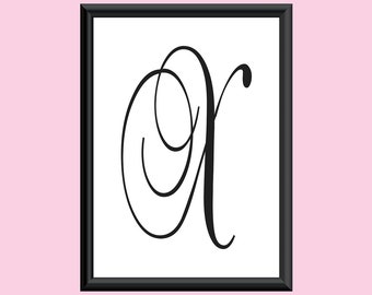 Typography Digital Print Monogram Initial Wall Art BrockScript Letter X