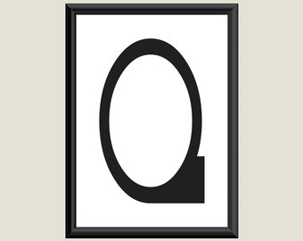 Typography Digital Print Monogram Initial Wall Art Boogie Nights Letter Q