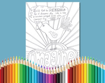 Coloring Pages for Adults Dream Bird Langston Hughes Quote Dream Instant Download