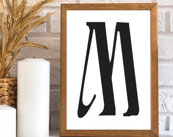 Typography Wall Art | Digital Download | 5x7 | Monogram Initial Letter M Ariosto font | Housewarming gift | Nursery Art | Sewing Template
