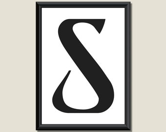 Typography Digital Print Monogram Initial Wall Art Ariosto Letter S