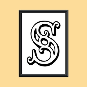 Typography Digital Print Monogram Initial Wall Art Tropicana Letter S