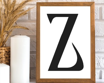 Typography Wall Art | Digital Download | 5x7 | Monogram Initial Letter Z Ariosto font | Housewarming gift | Nursery Art | Sewing Template