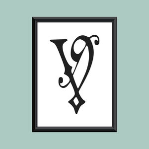 Typography Digital Print Monogram Initial Wall Art Carmencita Letter V