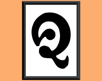Typography Giclee Print Monogram Initial Wall Art Sixties Letter Q