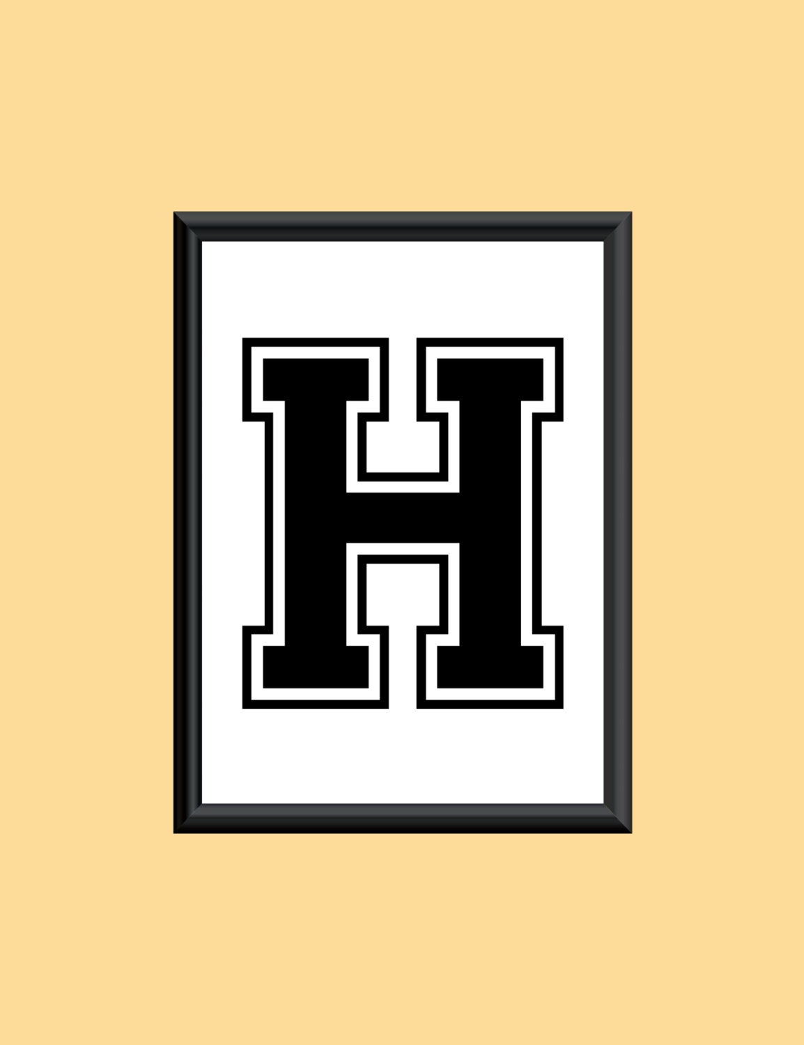 Typography Digital Print Monogram Initial Wall Art Varsity Letter H - Etsy