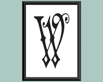 Typography Digital Print Monogram Initial Wall Art Carmencita Letter W