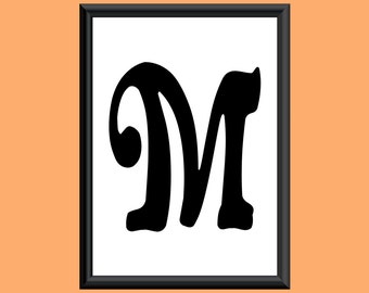 Typography Digital Print Monogram Initial Wall Art Sixties Letter M