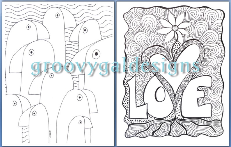 The Groovy Gal Coloring Collection 2015 Set One 20 page Instant Download Zentangle Style Coloring Book image 3