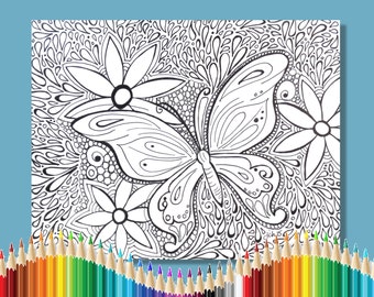 Coloring Pages for Adults Groovy Butterfly Instant Download