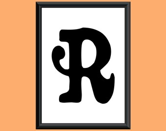 Typography Digital Print Monogram Initial Wall Art Sixties Letter R