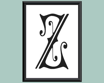 Typography Digital Print Monogram Initial Wall Art Carmencita Letter Z