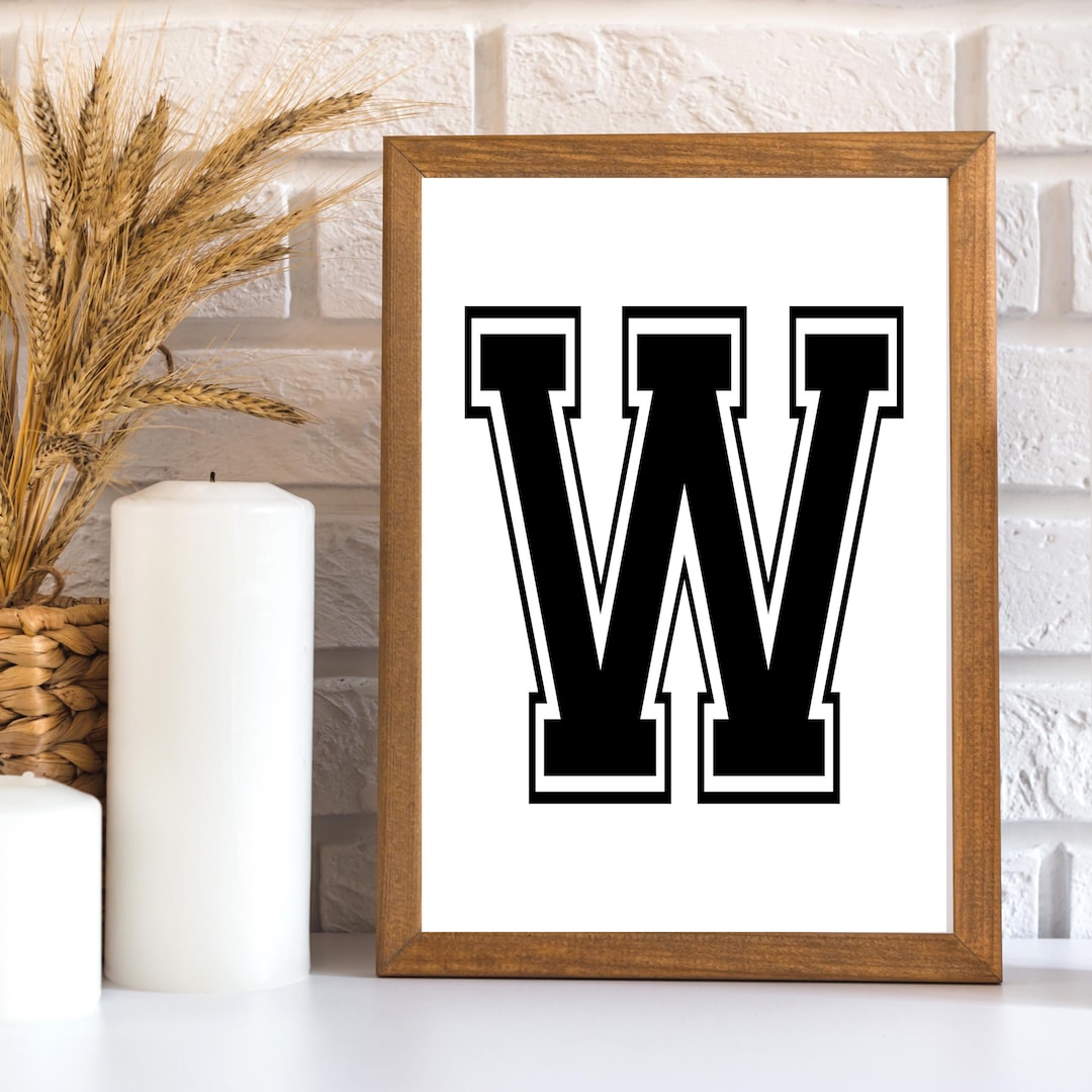 Letter W Varsity Font Print: Monogram Typography Art (digital Download ...