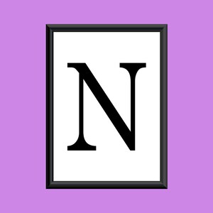 Typography Digital Print Monogram Initial Wall Art Century Letter N