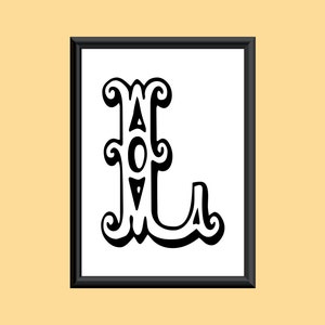Tipografía Impresión Digital Monograma Inicial Pared Arte TropicanaLetter L