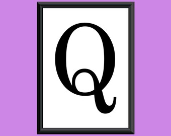 Typography Digital Print Monogram Initial Wall Art Century Letter Q