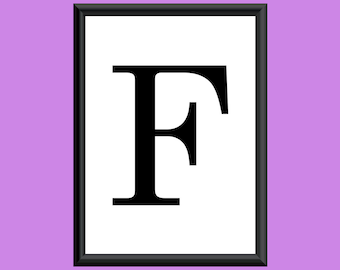 Typography DIGITAL PRINT Monogram Initial Wall Art Century Letter F 5x7