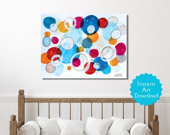 HORIZONTAL Art Print | Circles Art Print | Abstract Circles Watercolor and Ink | Multicolor | Digital Download  | Instant Print | Wall Art