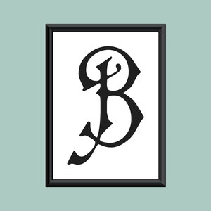 Typography DIGITAL PRINT Monogram Initial Wall Art Carmencita Letter B 5x7
