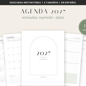 May include: A digital 2027 planner template featuring multiple page layouts including a calendar, monthly view for January, and daily planning sheets. The cover displays an arched graphic with the text 2027 AGENDA and 131 P&Aacute;GINAS.
