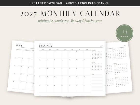 Calendario mensual 2027
