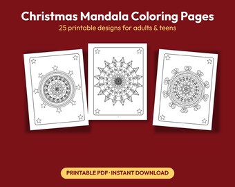 25 målarbilder med mandala-motiv för vuxna, utskrivbara julbilder (PDF-nedladdning)