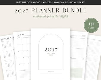 2027 Minimalist Planner Bundle, Printable & Digital, Habit Tracker, Budget (Digital Download)
