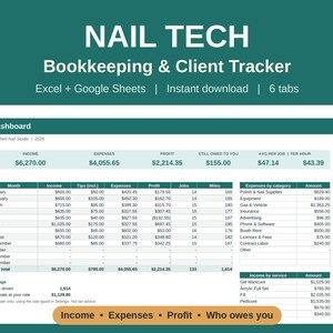 Buchhaltungstabelle für Nageldesigner, Kundenverwaltung für Nagelstudios, Einnahmen- und Ausgabenprotokoll, Google Sheets Excel