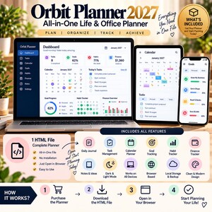 Planejador HTML interativo, organizador de vida digital, gerenciador de tarefas e painel de calendário.