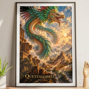 Quetzalcoatl Wall Art Print: Aztec Mythology Feathered Serpent Poster