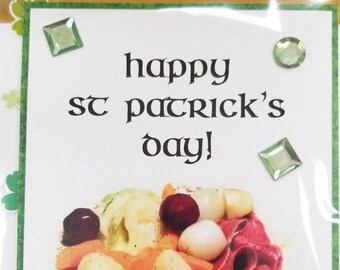 Happy St Patrick’s Day Greeting Card | Corned Beef and Cabbage | Funny Card | Foodie Card