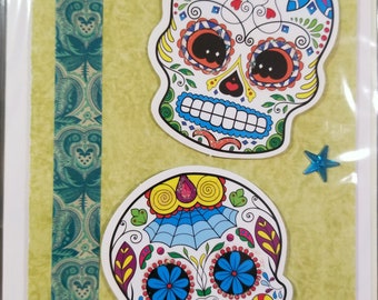 Sugar Skulls Dia de los Muertos Handmade Greeting Card