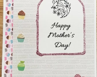 Happy Mother’s Day Cupcake Handmade Greeting Card * Cupcake Lover Card