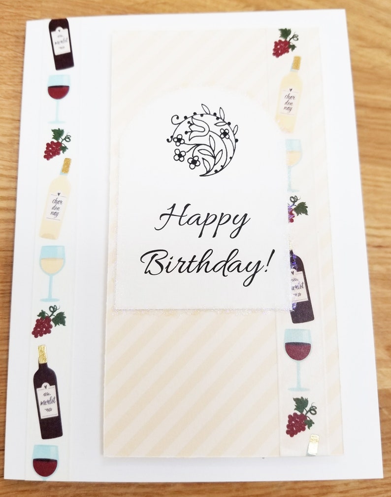 Happy Birthday Wine Handmade Greeting Card Wine Lover Birthday Wine Card image 2